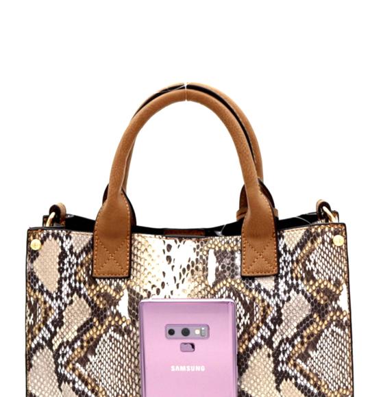 Snake Print Turn-lock Accent 2 In 1 Medium Satchel